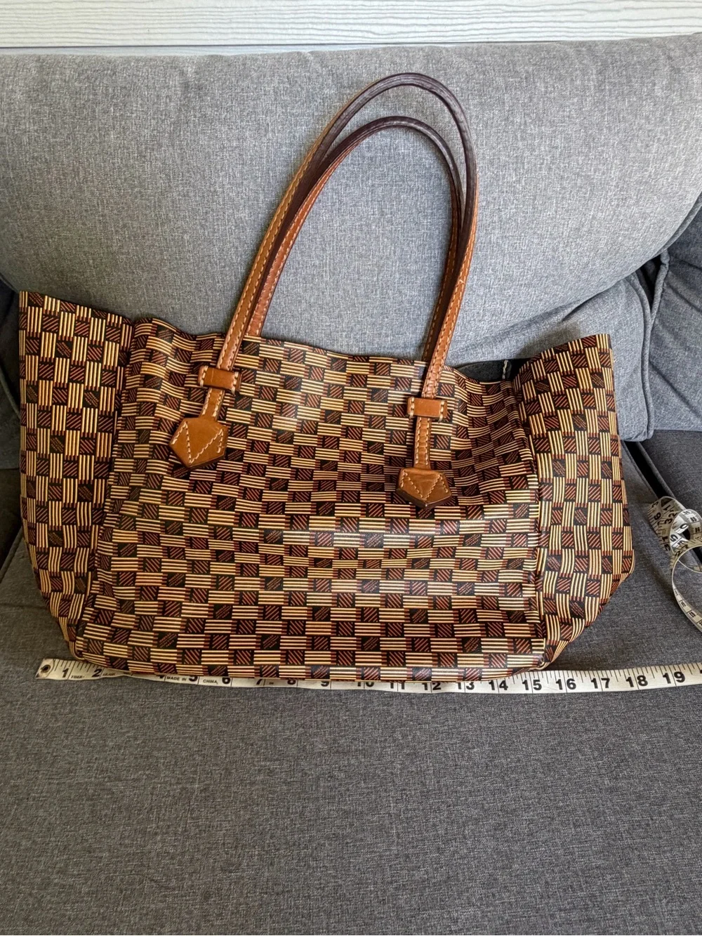 Moreau Paris Vincennes MM Printed Leather Tote – Multicolor Geometric Monogram